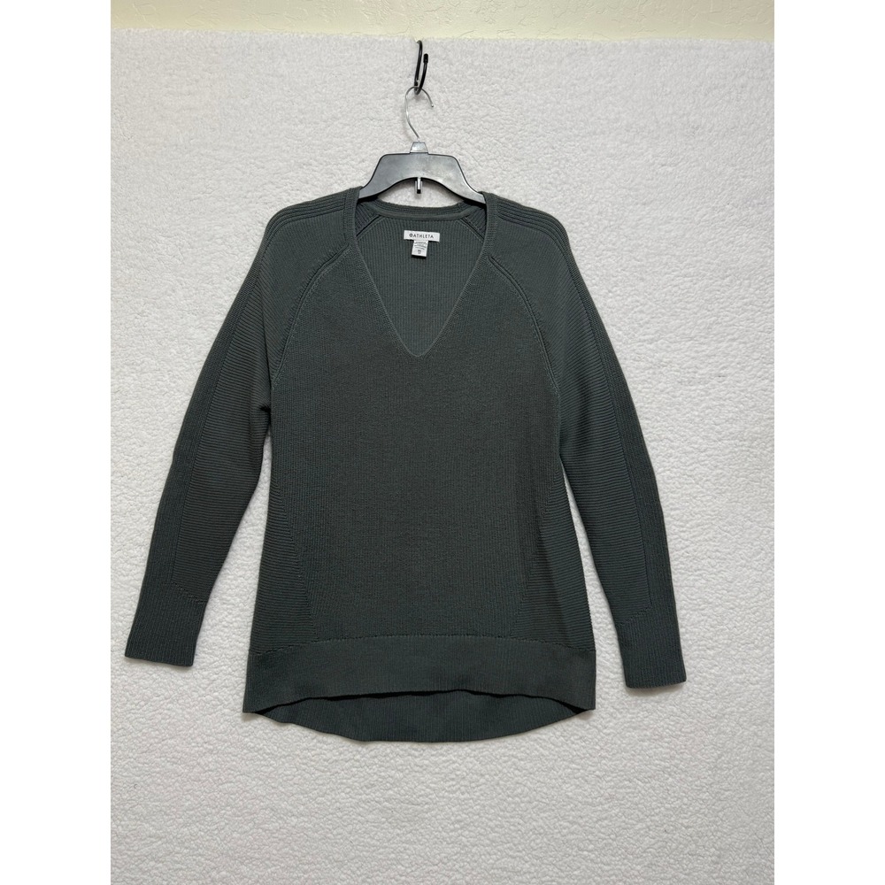 Athleta Womens 159164-19‎ V-Neck Ribbed Knit Sweater Olive Green XS